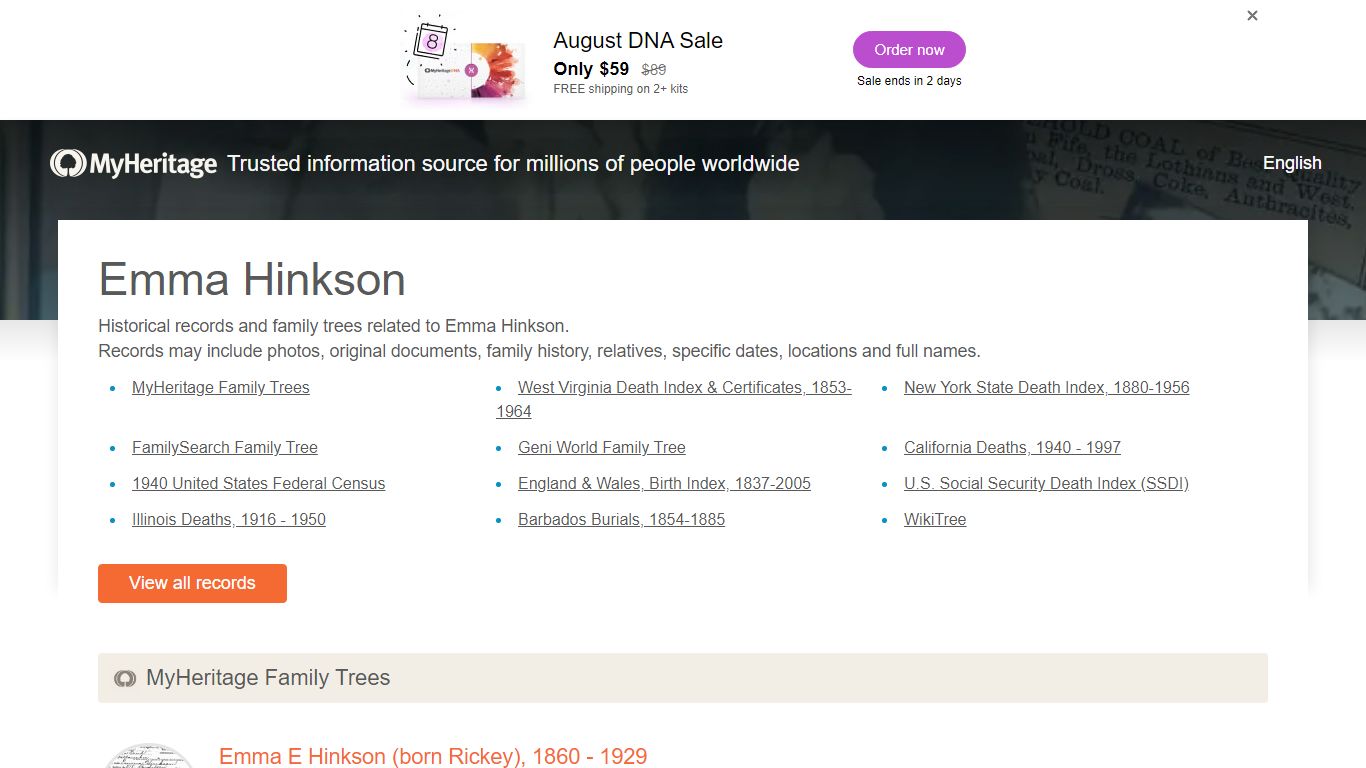 Emma Hinkson - Historical records and family trees ...